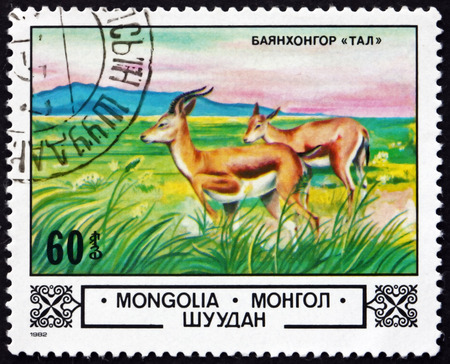 MONGOLIA - CIRCA 1982: a stamp printed in Mongolia shows Chamois, Bajanhongor Steppe, circa 1982のeditorial素材