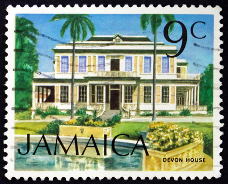 JAMAICA - CIRCA 1972: a stamp printed in Jamaica shows Devon house, Hope road, circa 1994のeditorial素材