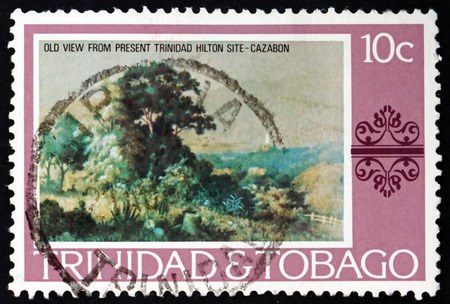 TRINIDAD AND TOBAGO - CIRCA 1976: a stamp printed in Trinidad and Tobago shows Old view from present...