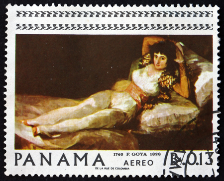 PANAMA - CIRCA 1967: a stamp printed in Panama shows clothed Maja, painting by Francisco Goya, Spanish painter, circa 1967のeditorial素材