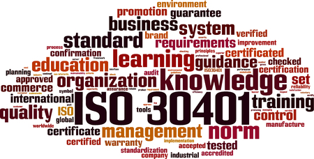 ISO 30401 word cloud concept. Vector illustration:: tasmeemME.com