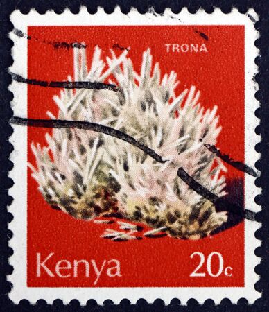 KENYA - CIRCA 1977: a stamp printed in Kenya shows Trona, mineral found in Kenya, circa 1977のeditorial素材
