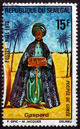 SENEGAL - CIRCA 1972: a stamp printed in Senegal shows Caspar, wise man, Christmas, circa 1972のeditorial素材
