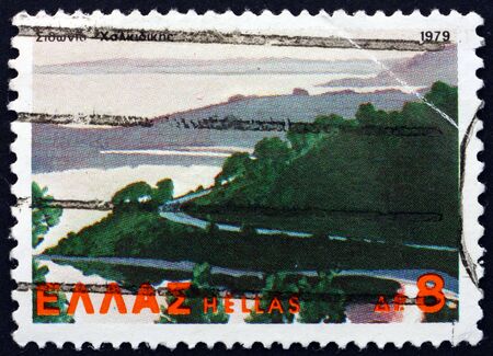 GREECE - CIRCA 1979: a stamp printed in Greece shows view of Sithonia-Halkidiki, circa 1979のeditorial素材