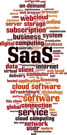 SaaS, software as a service, word cloud concept. Vector illustrationのイラスト素材