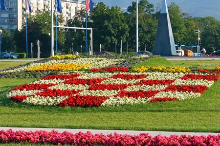 ZAGREB, CROATIA - JULY 4,  2014: Croatian coat of arms and Zagreb crest made of flowers, Zagreb, Croatiaのeditorial素材