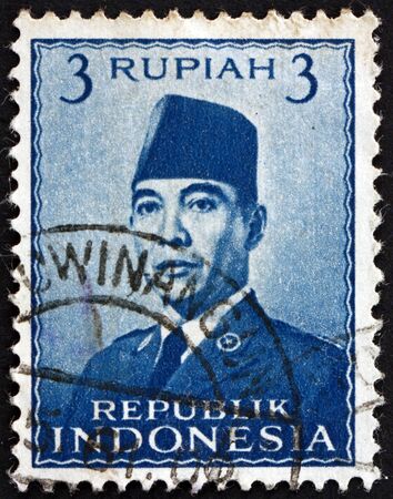 INDONESIA - CIRCA 1951: a stamp printed in Indonesia shows President Sukarno, 1st President of Indonesia, circa 1951のeditorial素材