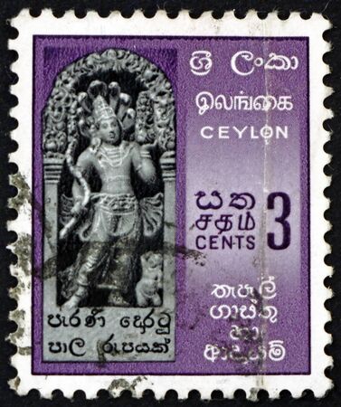 SRI LANKA - CIRCA 1954: a stamp printed in Sri Lanka shows ancient guard stone, circa 1954のeditorial素材