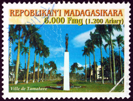MALAGASY - CIRCA 2004: a stamp printed in Malagasy, Madagascar shows City of Toamasina (Tamatave), is the capital of the Atsinanana region on the east coast of Madagascar, circa 2004のeditorial素材