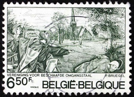 BELGIUM - CIRCA 1976: a stamp printed in Belgium shows Blind leading the blind, Painting by Pieter Brueghel the Elder, Netherlandish Painter, circa 1976のeditorial素材