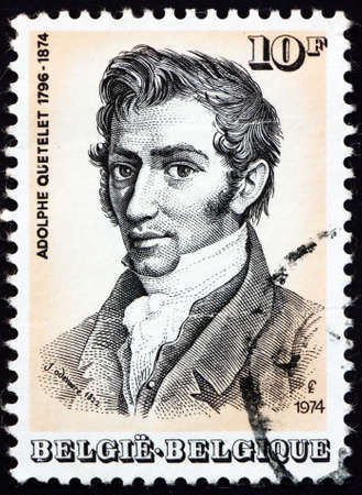 BELGIUM - CIRCA 1974: a stamp printed in Belgium shows Adolphe Quetelet (1796-1874), was Belgian...