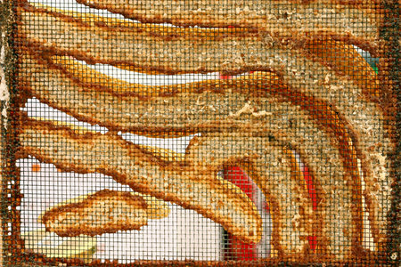 Natural bee hive on a man-made honey frame, backの写真素材