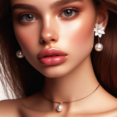 Fashion portrait of young beautiful woman with jewelry. Perfect skin.の素材