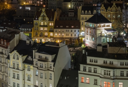 Cityscape of Karlovy Vary center in evening lightのeditorial素材