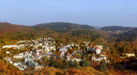 Panorama of Karlovy Vary from a hillの写真素材