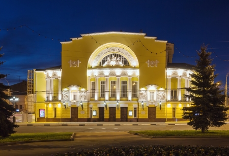 Volkov Theater in evening in Yaroslavl, Russiaのeditorial素材