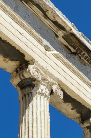 The Erechtheion is an ancient Greek temple on the north side of the Acropolis of Athens in Greece which was dedicated to both Athena and Poseidon.の写真素材