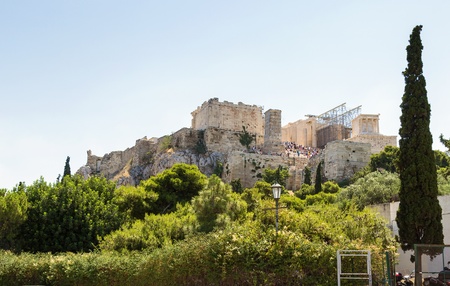 The Acropolis of Athens is an ancient citadel located on a high rocky outcrop above the city of Athens and containing the remains of several ancient buildings of great architectural and historic significance,のeditorial素材