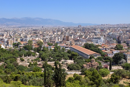 View of the ancient agora. The temple of Hephaestus and the Stoa of Attalos.