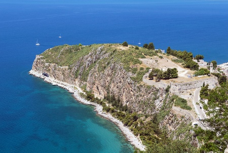 View of the old part of the city of Nafplio from Palamidi castle, Greeceの写真素材