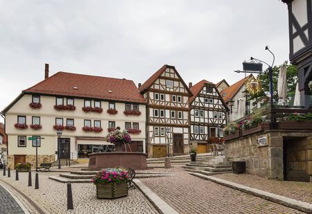 the picturesque market square in Wolfhagen city, Germanyの写真素材