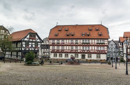 the picturesque market square in Wolfhagen city, Germanyの写真素材
