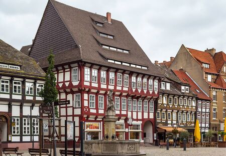 Ancient half-timbered houses on Market square in the downtown Einbeck, Germanyの写真素材