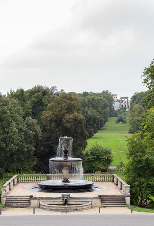 View from Orangery Palace to fountain in Sanssouci, Potsdamの写真素材