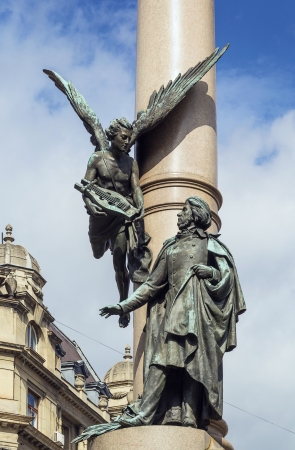 Adam Mickiewicz Column was erected in 1904 in Lviv downtown, Ukraineの写真素材