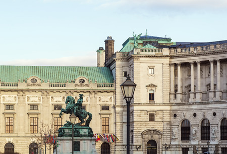 Monument of Prince Eugene of Savoy. Neue Burg (New Castle) of Hofburg Palace was completed in 1913, Viennaのeditorial素材