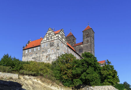 Castle in Quedlinburg settles down on the mountain and towers over the city, Germany. のeditorial素材