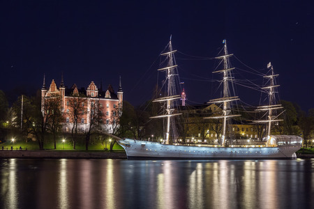 The af Chapman is a full-rigged steel ship moored on the western shore of the islet Skeppsholmen in...