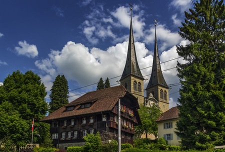 The Church of St. Leodegar is the most important church and a landmark in the city of Lucerne, Switzerland. It was built in parts from 1633 to 1639 on the foundation of the Roman basilicaの写真素材