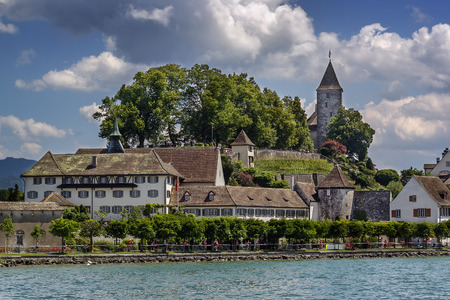 Rapperswil as seen from Lake Zurich, Switzerlandのeditorial素材