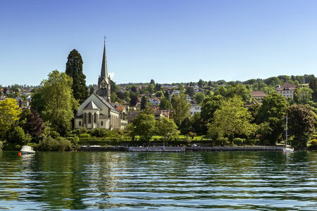 Church on the shores of Lake Zurich,Switzerlandの写真素材