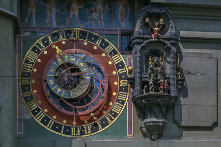 The dial of the Zytglogge's astronomical clock is built in the form of an astrolabe, Bern,...