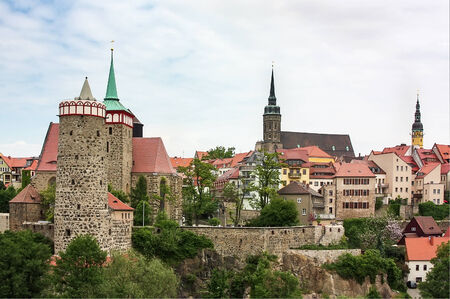 Bautzen is scenically situated on a high rock overhanging the Spree, Saxony,Germanyのeditorial素材