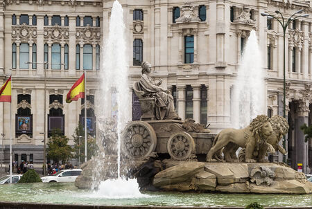 Cibeles Fountain is one of the most famous monuments of architecture of Madrid located on the Cibeles square in the Centre of Madrid, Spainの写真素材