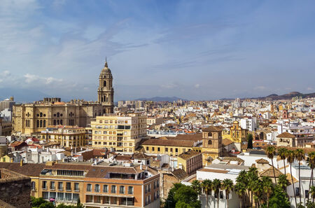 View of Malaga city center from Alcazaba, Spainのeditorial素材