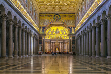 Basilica of Saint Paul Outside the Walls is one of Rome's four ancient major basilicas or papal basilicas. Interior of the churchのeditorial素材
