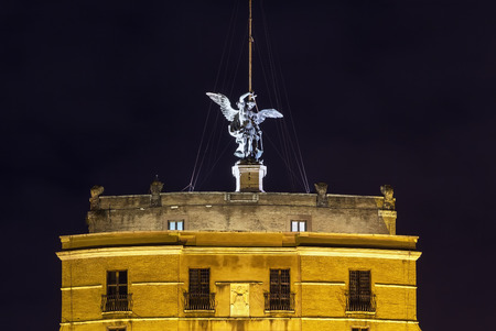 The Mausoleum of Hadrian, usually known as Castel Sant'Angelo (English: Castle of the Holy Angel), is a towering cylindrical building in Parco Adriano, Rome, Italy. Eveningのeditorial素材