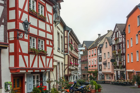 Street with historic houses in Bernkastel-Kues. This city is a well-known winegrowing centre on the Middle Moselle, Germanyのeditorial素材