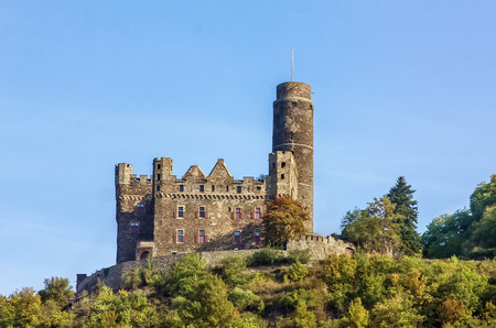 Maus Castle is located on the high bank of the Rhine River, Germanyのeditorial素材