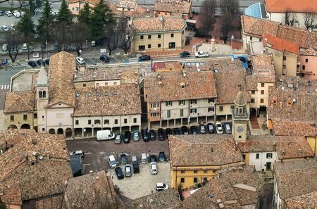 view of San Marino city with piazza Grande from aboveの写真素材