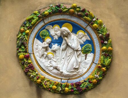 Maiolica relief in Montepulciano city, Italyの写真素材