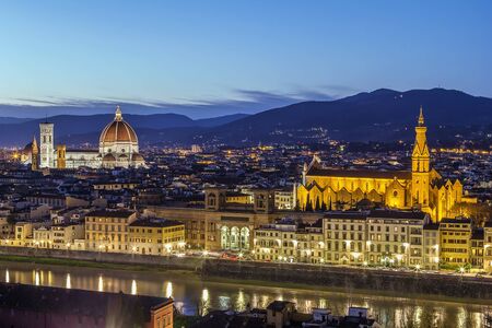 view of Florence in evening from Michelangelo hill., Italyのeditorial素材