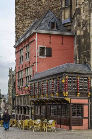Ratskeller restaurant in Gothic Aachen Rathaus (city hall), Germanyのeditorial素材