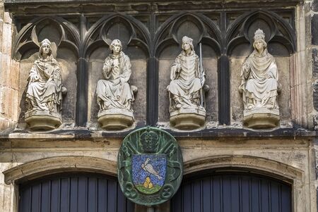 sculpture above portal of Basilica of St. Severin, Cologne, Germanyの写真素材