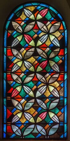 Stained glass window in St. Suitbertus Basilica, Dusseldorf, Germanyのeditorial素材