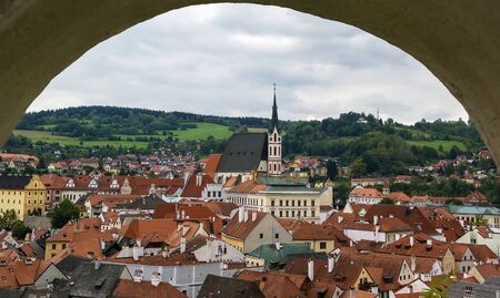 view of Cesky Krumlov from castle hill, Czech republicのeditorial素材